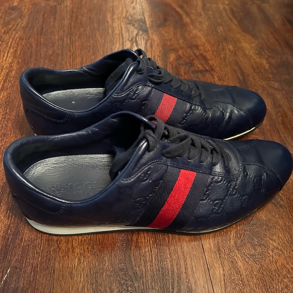 Gucci Navy Men’s Leather Sneakers Size 10.5